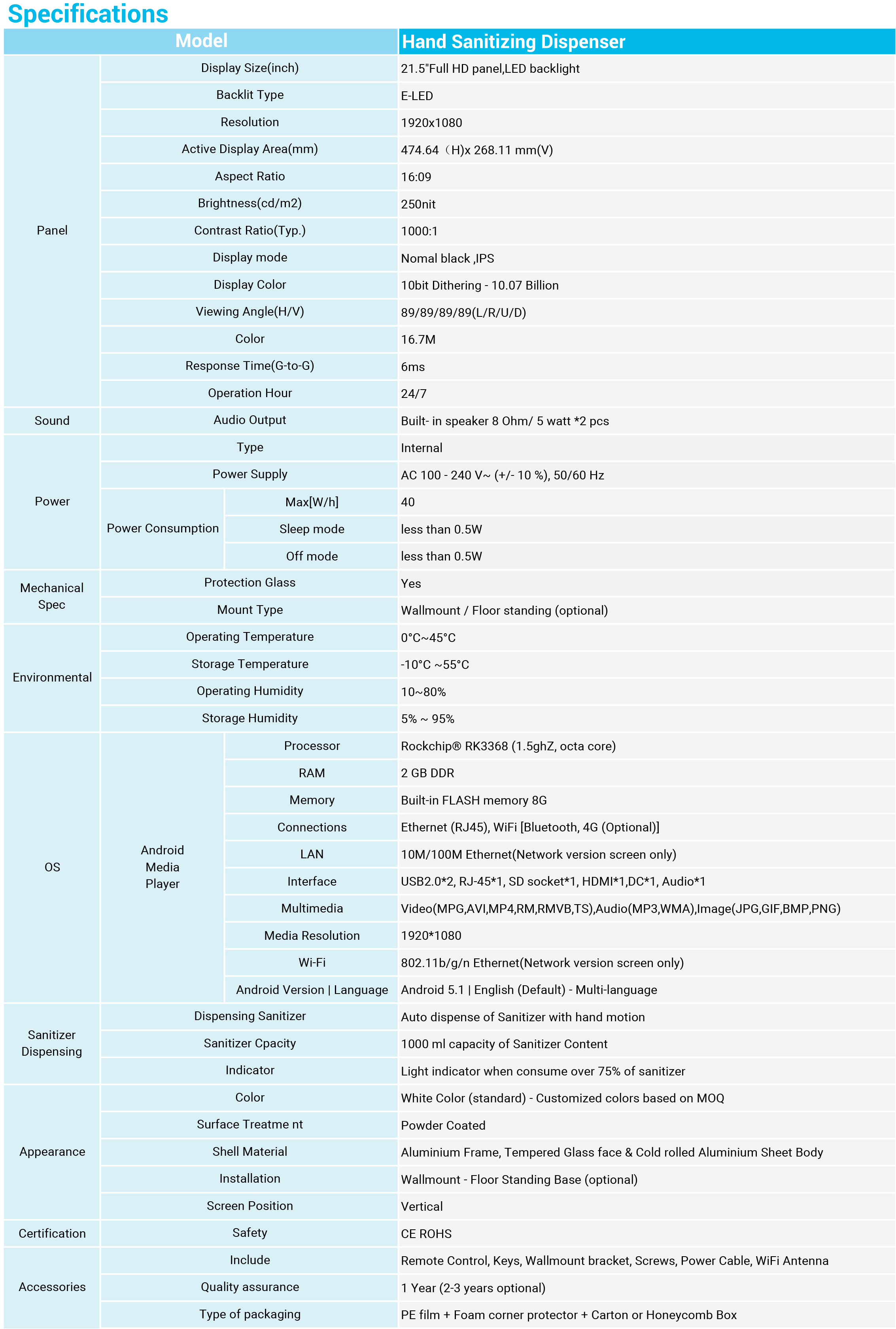 sanitizer-kiosk-specifications